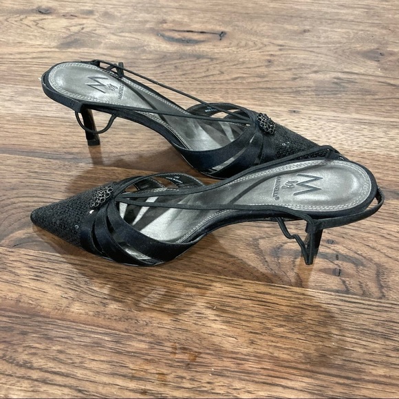 M by Marinelli 6 black satin strappy sparkly heels - Picture 5 of 12